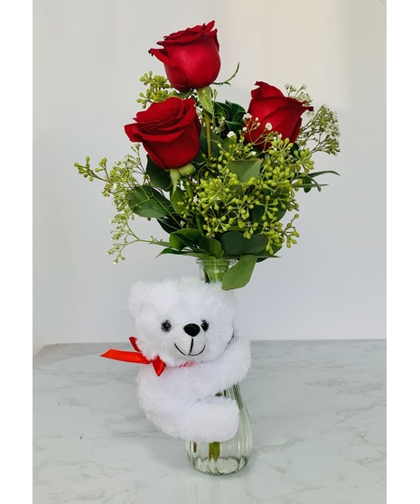 Valentine Hugging Bear Bud Vase